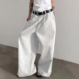 AIDASE  -  Men Wide Leg Pants Solid Color Button Joggers Loose Casual Straight Trousers Men Streetwear Korean Style Male Long Pants aidase-shop