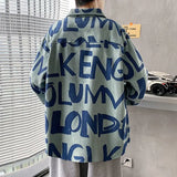 Aidase  Long Sleeved Shirt Men's and Women's Trendy Brand Loose American Retro High Street Full Print Trendy Shirt Trend