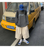 AIDASE  -  Japanese Streetwear Beige Cargo Capri Pants Women Harajuku Hippie Pockets Oversize Wide Leg Trousers Jogging Summer aidase-shop