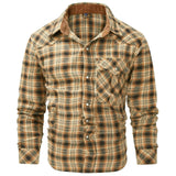 AIDASE  -  Men's Large Size Plaid Flannel Shirt Vintage Pearl Button Western Style Long Sleeve Shirt Checkered Patterned Menswear aidase-shop