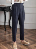 AIDASE  -  Naples Style Trousers Mens Casual Solid Color Pleated High Waist Trousers Spring Fall Trendy Men's Slim Fit Straight Pants aidase-shop