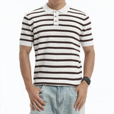 AIDASE  -  New Arrival Men's Striped Knitted Polo Shirt Short Sleeve Lapel Button Casual Breathable Slim Fit Daily Wear Business Top aidase-shop