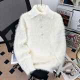 AIDASE  -  Men's Knitted Sweater Autumn Winter New Korean Style Loose Long Sleeve Turn-down Collar Solid Color Men Pullovers 21E7577