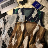 AIDASE  -  Spring Autumn Diamond Grid Candle Knitted Vest Men Women Loose Pullover Retro Outer Sleeveless Sweater Vest Aesthetic aidase-shop