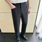 AIDASE  -  Imitate Denim Pant Men Streetwear Fashion Vintage Casual Open Line Vintage Ankle-length Pants Male Trousers aidase-shop