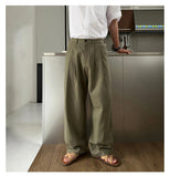 AIDASE  -  Men's Korean Light Luxury Draped Linen Wide Leg Pants Leisure Button-down Solid Color Straight Premium Elegant Sweatpants M-3XL aidase-shop