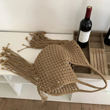 AIDASE  -  Bohemian Beach Bags For Women Luxury Designer Handbags Purses New In Polyester Rope Braided Tassel Hollow Underarm Shoulder aidase-shop