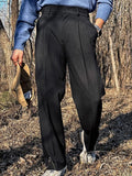 AIDASE  -  Streetwear Fashion Mens Suit Pants Spring Summer Casual Loose Straight Trousers Men Vintage Solid Belt-up High Waist Pants aidase-shop