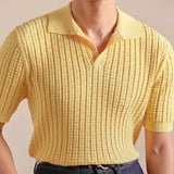 AIDASE  -  Italy Polo Jacquard V-neck Knitted Polo Shirt For Men's Cotton Blend Casual Summer Men Polo Shirt Short Sleeve Mannen Polo aidase-shop