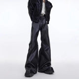 AIDASE  -  Retro Washed Distressed Leather Pants Men Women Straight Leg Casual Trousers Split Design Fashionable Loose Fit aidase-shop