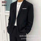 AIDASE  -  Casual Men's Suit Jacket Spring Autumn Black Business Formal Korean Trendy Lightweight Mature Single Button Polyester Viscose aidase-shop