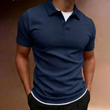 AIDASE  -  Summer Work Tee Shirts for Men'S Solid Short Sleeved Shirt with Lapel Casual Fake Two Piece Top Mock Neck Tshirt for Man aidase-shop