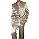 AIDASE  -  Elegant Glossy Men Suits Casual 2 Piece Coat Pants Groom Suit Silk Blazer Pants Wedding Prom Party Jacket Size Customized aidase-shop