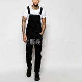 AIDASE  -  Trendy Men's Popular Suspender Solid-color Skinny Denim Jumpsuit, European and American High-street Style Denim Long Pants aidase-shop