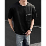 AIDASE  -  Summer Short Sleeved T-shirt Men Fashion Pocket Casual T Shirt Men Streetwear Korean Loose Round Neck White T Shirt Mens Top aidase-shop