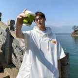 AIDASE  -  Korean Version of Hooded Short-sleeved T-shirt Men's Summer Thin Design and T-shirt Trendy Brand Five-point Sleeve Workwear aidase-shop