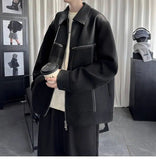 AIDASE  -  Trend Men's Jacket PU Leather Faux Suede Patchwork Design Contrast Color Casual Long Sleeve Lapel Male Coat Tide 21E7100 aidase-shop