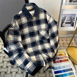 AIDASE  -  Checkered Long Sleeved Shirt Men's Retro Patchwork Lapel Shirts Jacket Contrasting Loose Casual Man Clothing