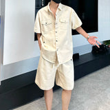AIDASE  -  Trendy New Male Sets Summer Short Sleeve Single Breasted Denim Shirt Stylish Thin Shorts Men's Two-Piece Tide 21E6403 aidase-shop