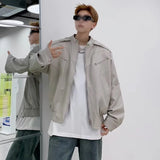 Aidase American Vintage High Street Leather Jacket Men Long Sleeve Stand Collar Motorcycle Tops Spring Autumn Fashion Handsome PU Coat