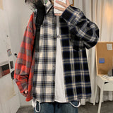 AIDASE  -  Men's Checkered Long Sleeved Shirt Contrasting Color Splicing Design Thin Shirt Jacket American Retro Male Top