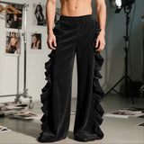 AIDASE  -  Men Pants Solid Color Ruffle Elastic Waist Male Corduroy Pants Streetwear Loose Personality Fashion Casual Trousers Men aidase-shop