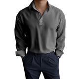 AIDASE  -  Men's Light Blue Polo Shirt Long Sleeve Casual Loose Fit Button Up Collared Top aidase-shop
