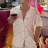 Aidase Mens Shirts Hollow Casual Hawaiian Knitted Shirts American Streetwear Versatile Breathable Comfortable Tops Men'S Clothing 2024 aidase-shop