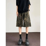 AIDASE  -  Women's New Style Spliced loose Retro Work Outfit Straight Five-point Leopard Print Trendy Denim Shorts aidase-shop