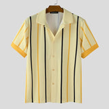 AIDASE  -  Men Striped Shirt Lapel Short Sleeve Summer Streetwear Men Clothing Loose 2025 Fashion Casual Male Shirts Tops S-5XL aidase-shop