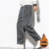 Aidase Chinese Mens Corduroy Pants Loose Wide Leg Pants Casual Winter Striped Velvet Harem Pants Straight Elastic Waist Trousers 5xl aidase-shop