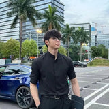 AIDASE  -  Plain Man Shirt Green Half Sleeve Shirts for Men Tops Fashion 2025 High Quality Luxury Vintage Sale Button Up Summer New in Silk aidase-shop