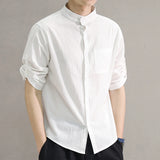 Aidase 2024 New Korean Summer Men Fashion Trendy Cotton Linen Five-Point Sleeve Shirt Casual Loose Solid Color Thin Breathable Top 3Xl aidase-shop