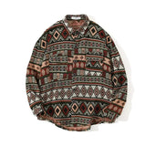 AIDASE  -  Japanese Retro Ethnic Style Brushed Plaid Shirt Men's Spring Loose Casual Long-sleeved Full print Shirts Coat Woolen Harajuku aidase-shop