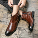 AIDASE  -  Men Fashion Chelsea Boots PU Side Buckle Anti slip Wear Resistant Boots Business Office Dress Boots Gentleman Social Men Boots aidase-shop