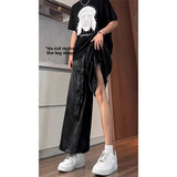 AIDASE  -  New Chinese Style Men's Summer Ice Silk Quick Dry Satin Acetate Loose Straight Leg Wide Leg Modified Song Pants Horse Face Skirt aidase-shop