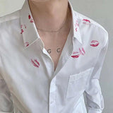AIDASE  -  Spring/Summer Personalized Printed White Shirt Loose Turn-down Collar Single Breast Male Tops Casual aidase-shop