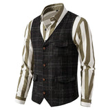 AIDASE  -  Stylish Plaid Woolen Mens Vest Jacket Vintage V Neck Button-up Sleeveless Waistcoats Spring Autumn Men Casual Outerwear aidase-shop