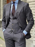 Aidase Dark Gray Men's Suit 3 Pieces Blazer Vest Pants Double Breasted Peaked Lapel Pinstripes Wedding Groom Formal Costume Homme aidase-shop