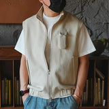 Aidase Oversized Men's Vest Double zipper Stand Collar Sleeveless Tank Tops Coat American INS Trendy High Street Loose Casual Waistcoat