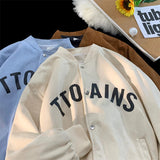 AIDASE  -  Suede Printed Baseball Uniform Jacket Men Spring Autumn American Retro Loose Casual Versatile Sports Jacket Preppy Button Coat aidase-shop