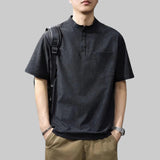 AIDASE  -  Fashion Loose Spliced Pockets Solid Color T-Shirt Men's Clothing 2025 Summer New Oversized Casual Pullovers England Tee Shirt aidase-shop