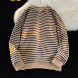 AIDASE  -  Men's Tri-color Striped Sweatshirt American Classic Style Retro Casual Round Neck Top Unisex College Style Trendy Menswear aidase-shop