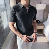 Aidase New Summer Striped Knitted Short-Sleeved Polo Shirt Men's Slim-Fit Casual Business Party Beach Travel T-shirt Sizes S-4XL aidase-shop