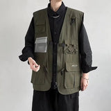 AIDASE  -  Spring Autumn New Men Tide Original Design Y2K Streetwear Fashion Hip Hop Pocket Sleeveless Waistcoat Jacket Set Ins