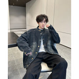 AIDASE  -  Retro American Waed Heavyweight Denim Jaet Loose Casual Stand Collar for Men And Women Spring Street Sle Trendy Coat aidase-shop