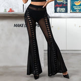 AIDASE  -  Sexy Lace Crossed Belted Hollow out Bell Bottom Pants Chicken Eye Strap Long Trousers Women's Full Length Pants aidase-shop