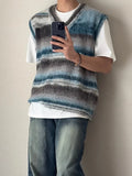 Aidase Knitted Sweaters for Men Sleeveless Striped Green Vest Man Clothes Waistcoat Gradient Color Neck High Quality Replica Street S V