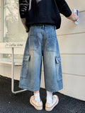 AIDASE  -  Men Retro American Style Washed Denim 3/4 Pants Loose Multi-Pocket Wide Leg Thin Casual Streetwear Summer Fashion Short Jeans aidase-shop