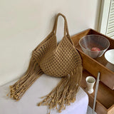 AIDASE  -  Bohemian Beach Bags For Women Luxury Designer Handbags Purses New In Polyester Rope Braided Tassel Hollow Underarm Shoulder aidase-shop